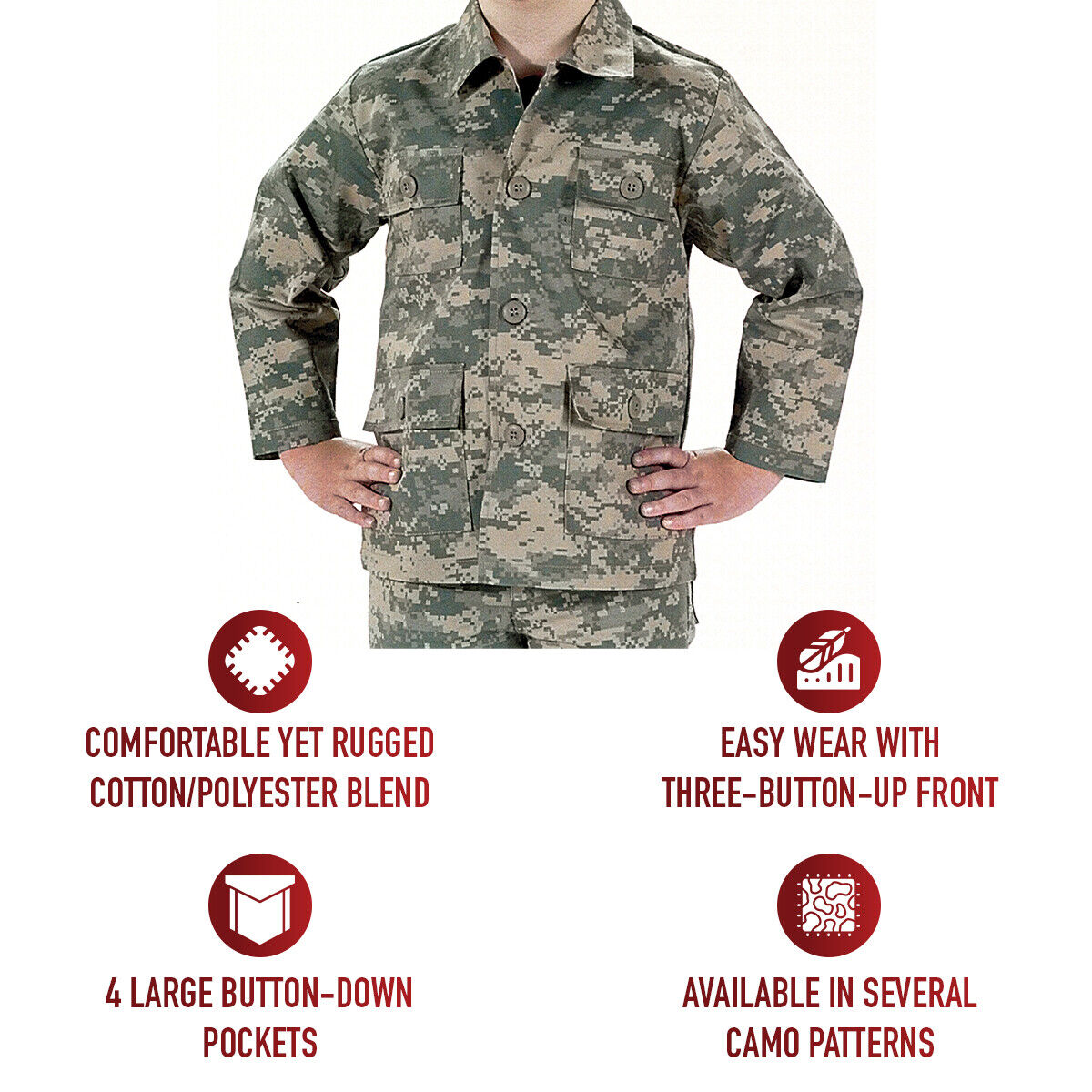 ACU Digital Kids Camo BDU Shirt - Army Style Children's Fatigue Jacket