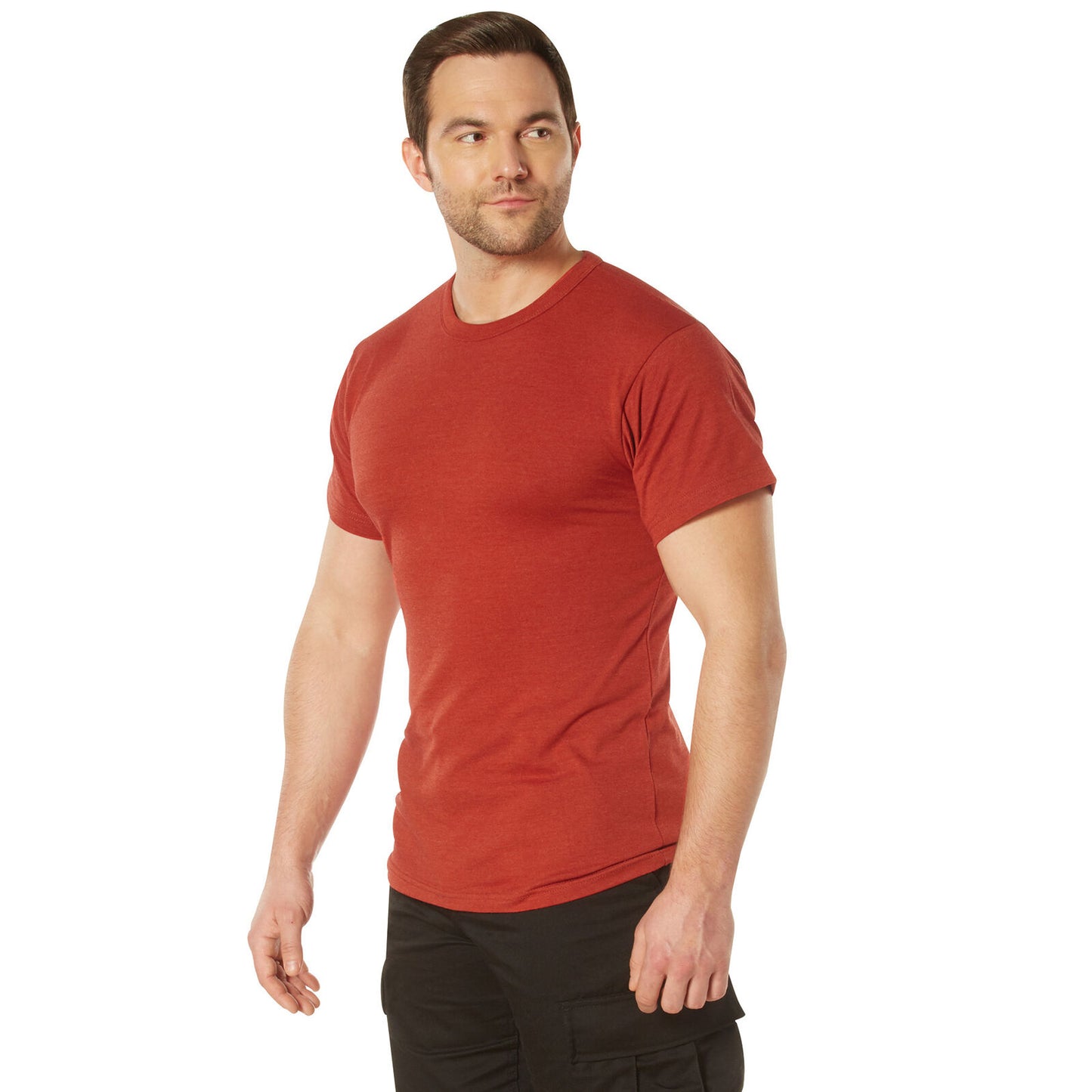 Men's Heather Red Standard Fit T-Shirt Solid Color Poly/Cotton Crew Neck Tee