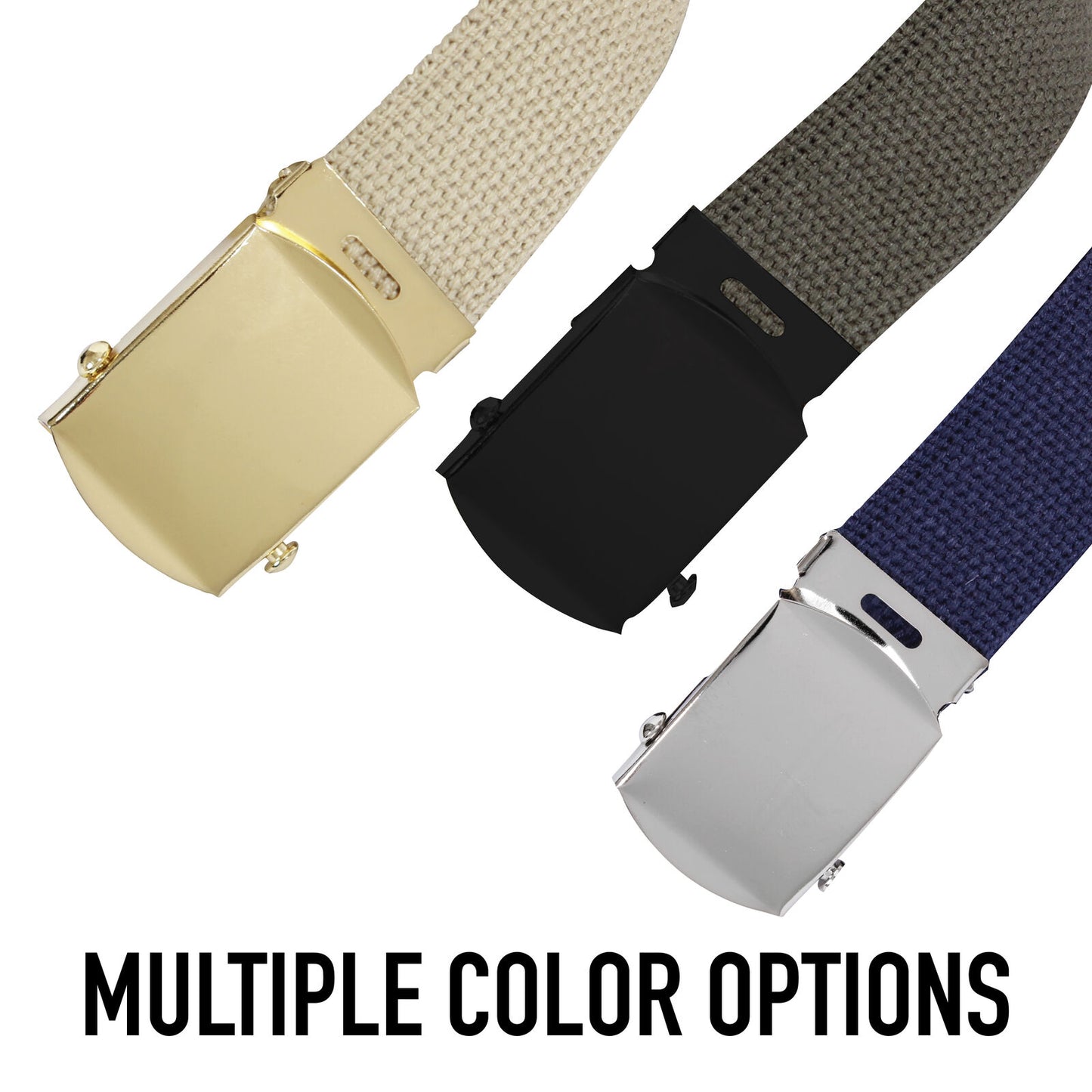 44" Web Belt 3-Pack -  Black Navy Blue and Khaki 100% Cotton