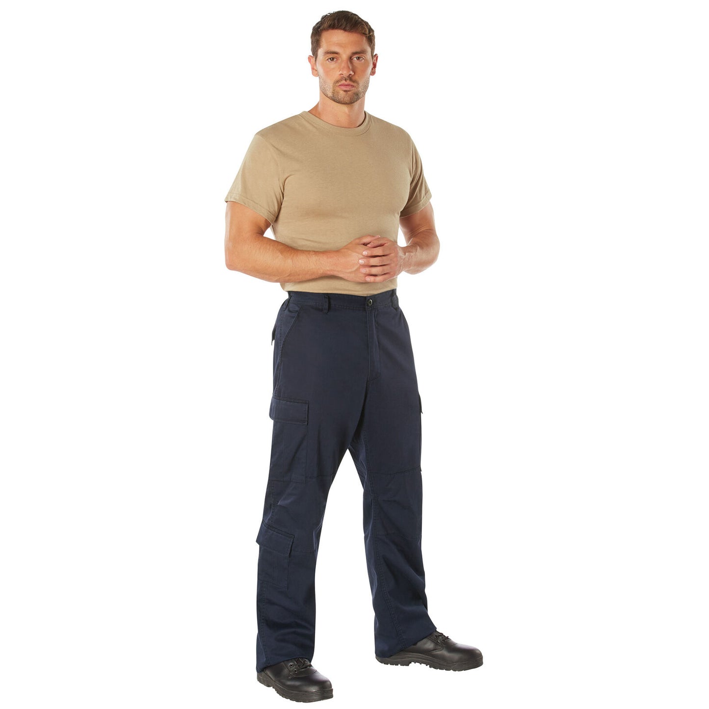 Navy Blue Men's Vintage Paratrooper Cargo Fatigue Pants Button Waist Zipper Fly