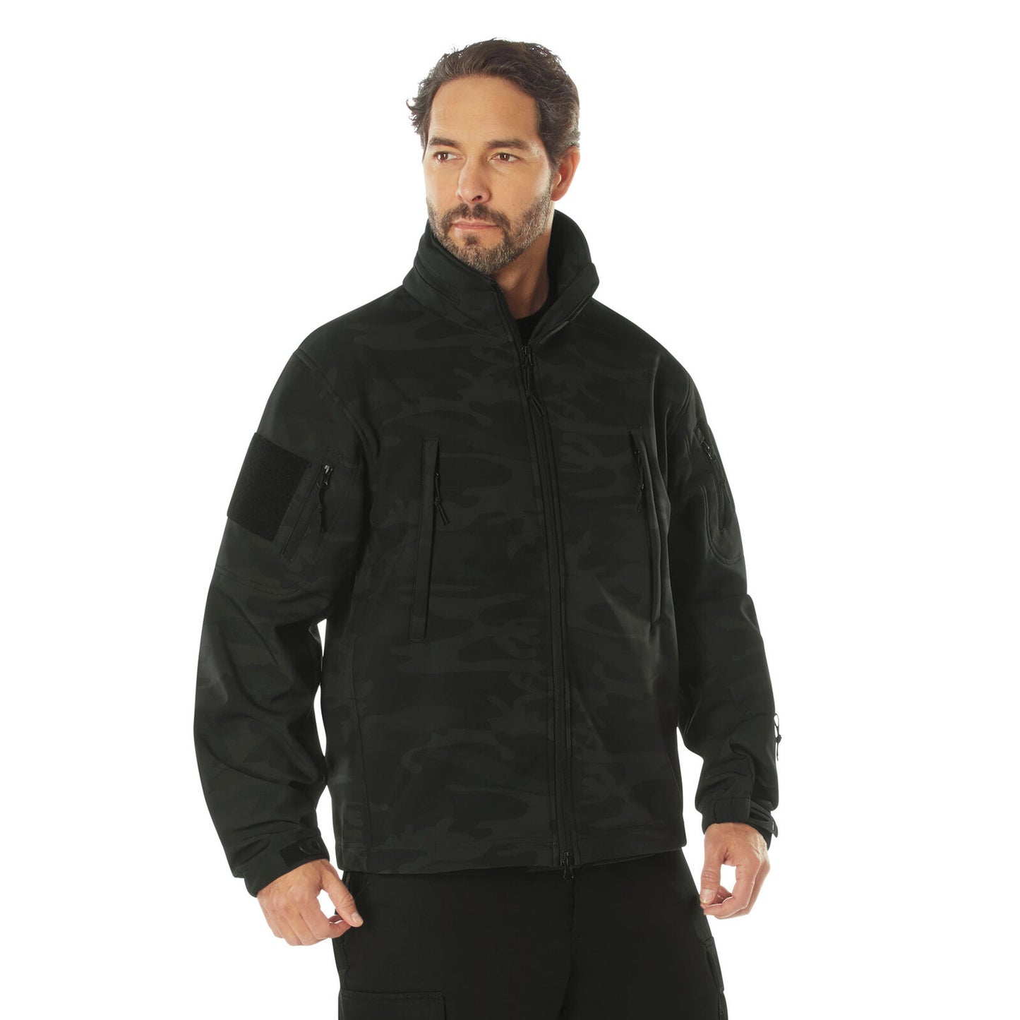 Midnight Black Camo Special Ops Soft Shell Jacket Tactical Waterproof Coat