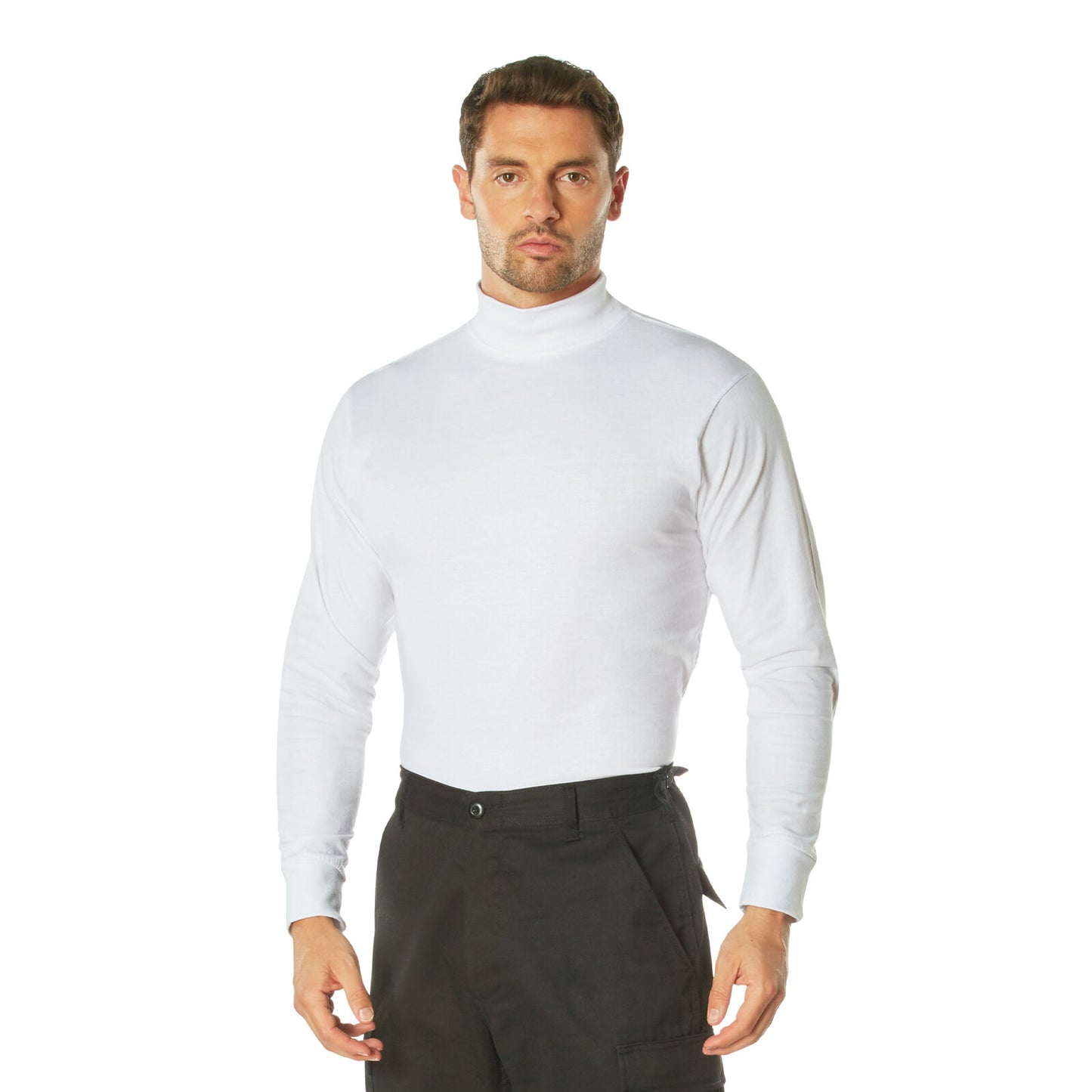 Men's Long Sleeve White Mock Turtleneck Law Enforcement Public Safety Duty Shirt