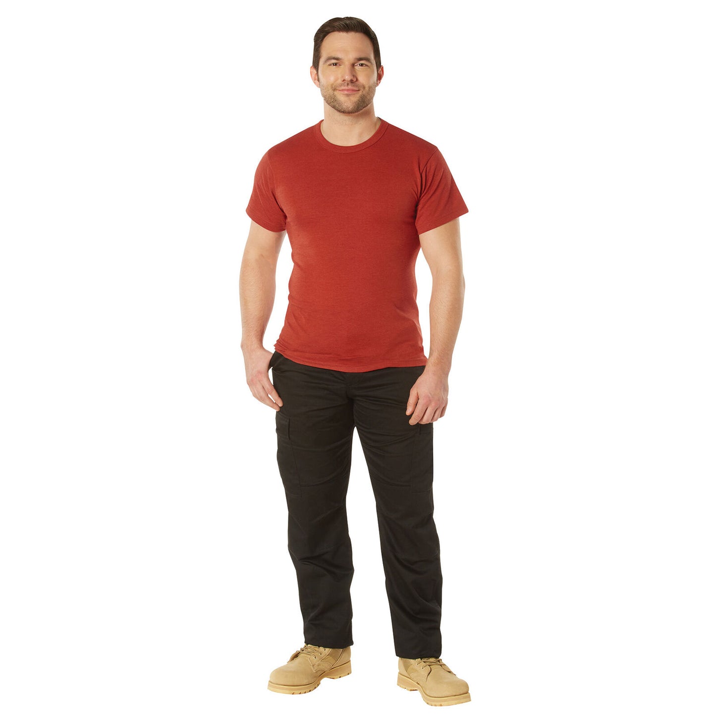 Men's Heather Red Standard Fit T-Shirt Solid Color Poly/Cotton Crew Neck Tee