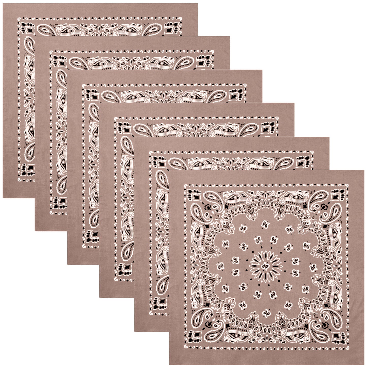 Khaki Trainmen Paisley Bandana 6-Pack Extra Large Head & Face Wrap 27"x27"