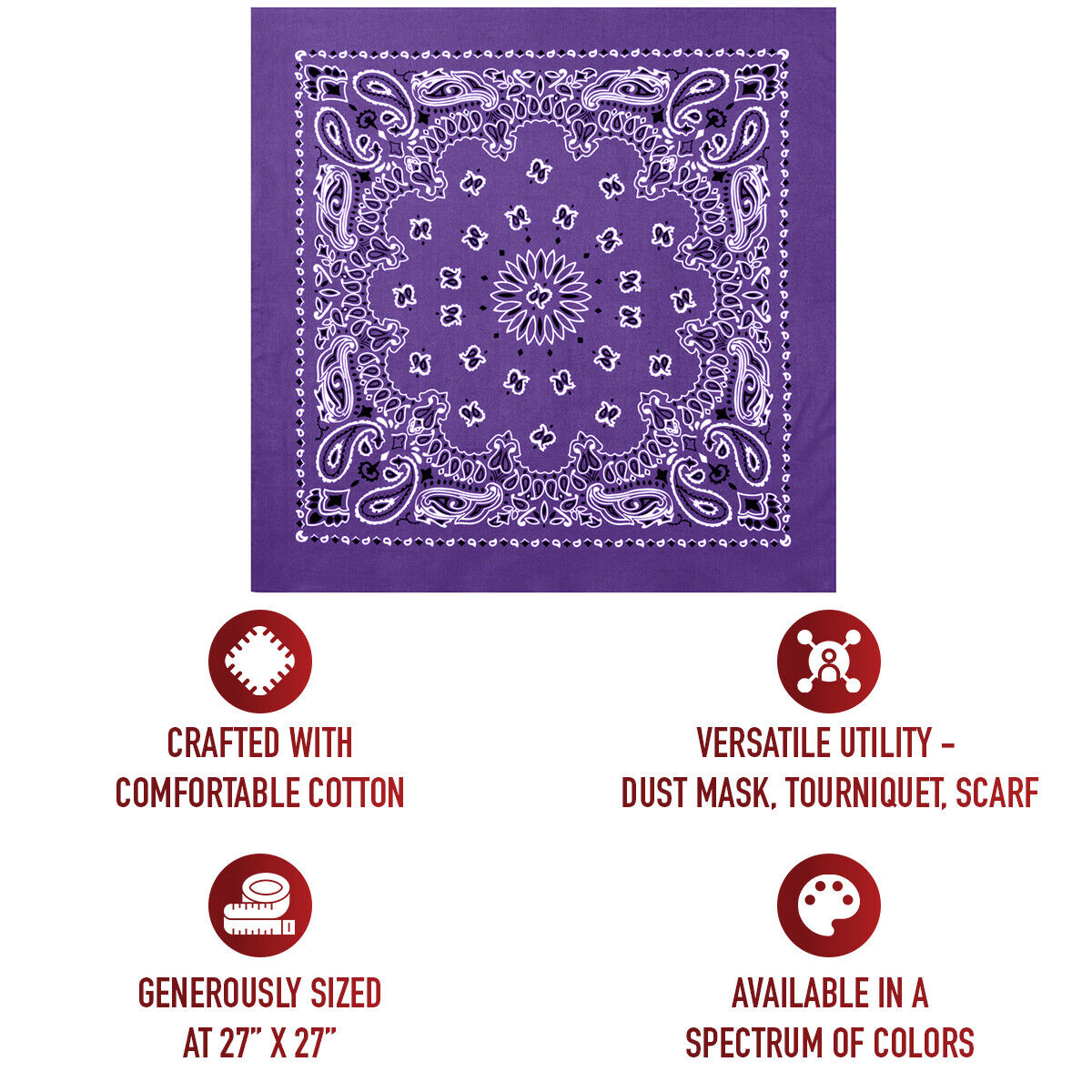 Purple Trainmen Paisley Bandana 6-Pack Extra Large Head & Face Wrap 27"x27"