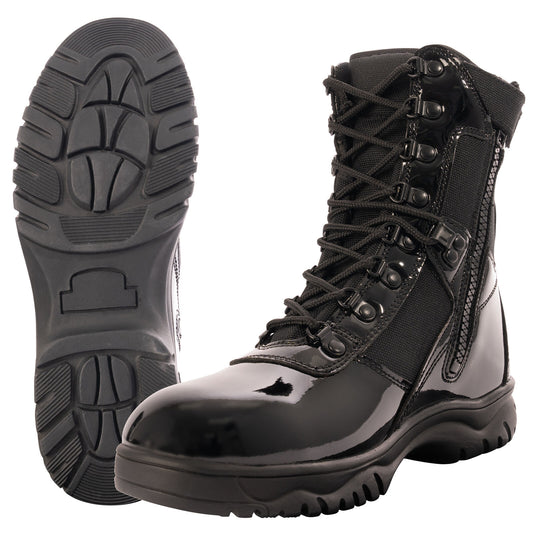 Forced Entry High-Gloss Tactical Boots with Side Zipper - 8 Inch Boot Height