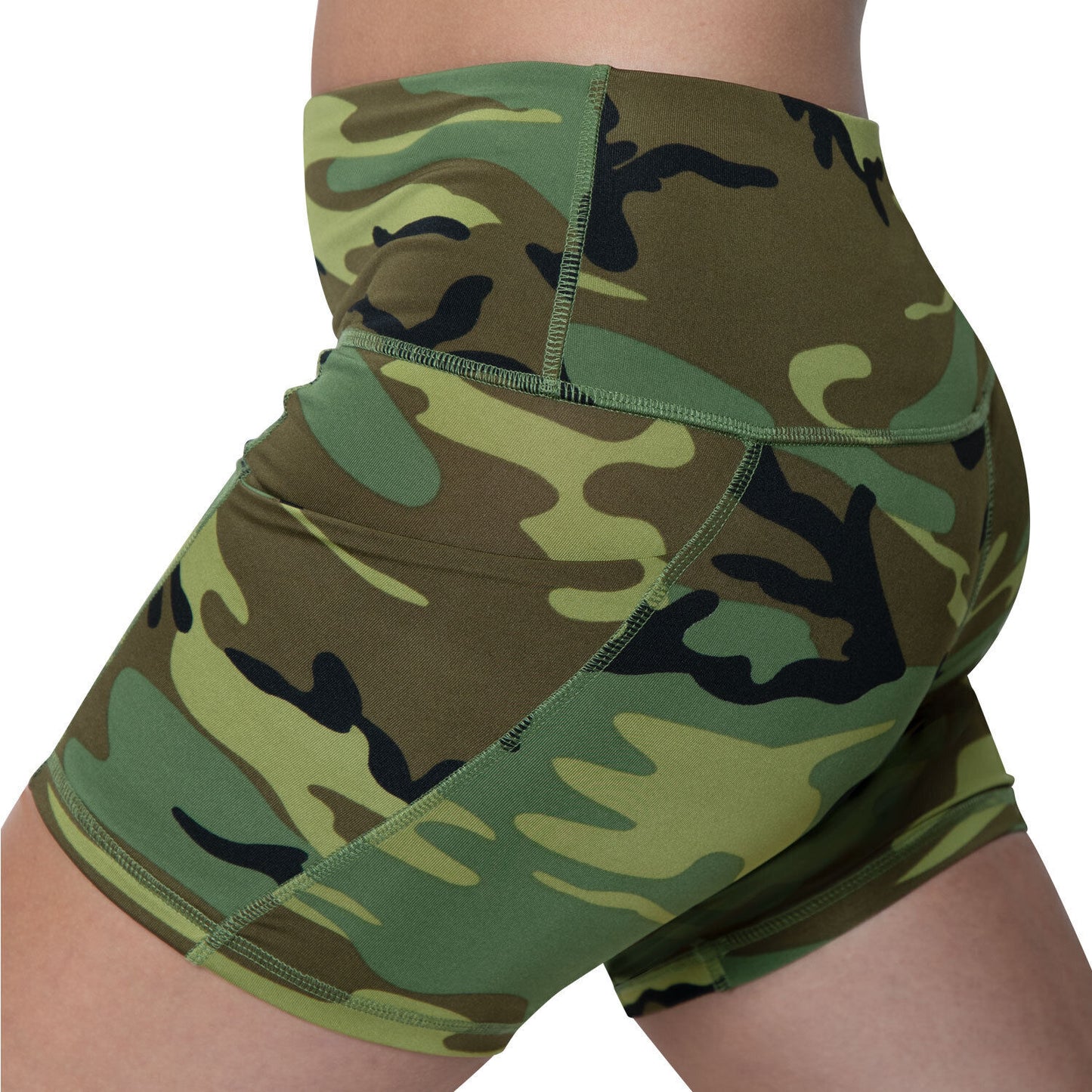 Womens Camo Workout Performance Legging Shorts Poly Spandex Comfort Fit Bottoms