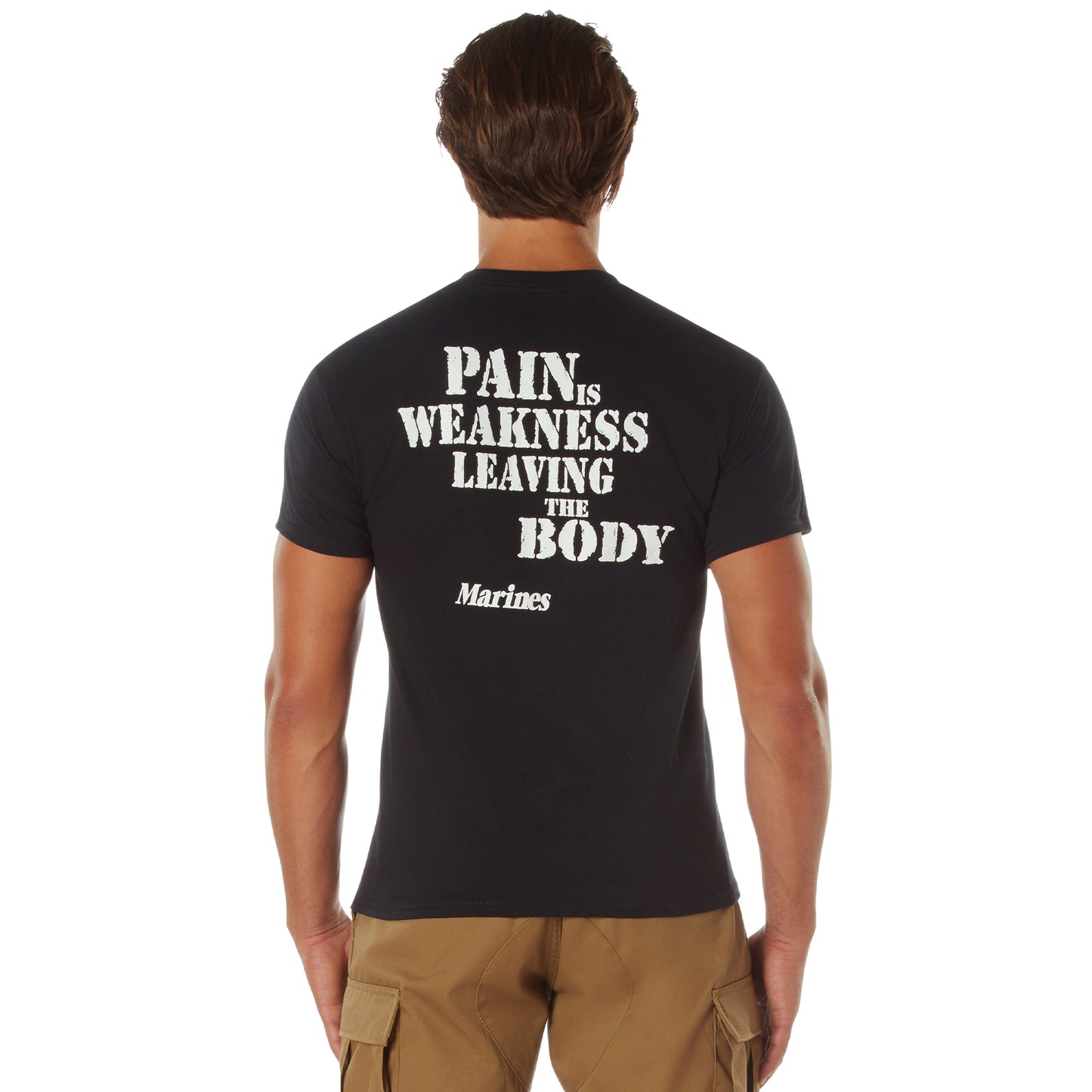 Black USMC Marines T-Shirt 'Pain Is Weakness' Mens Tee Shirt