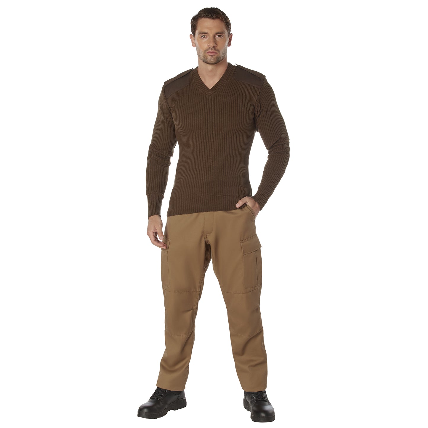 Men's GI Style Brown V-Neck Acrylic Sweater