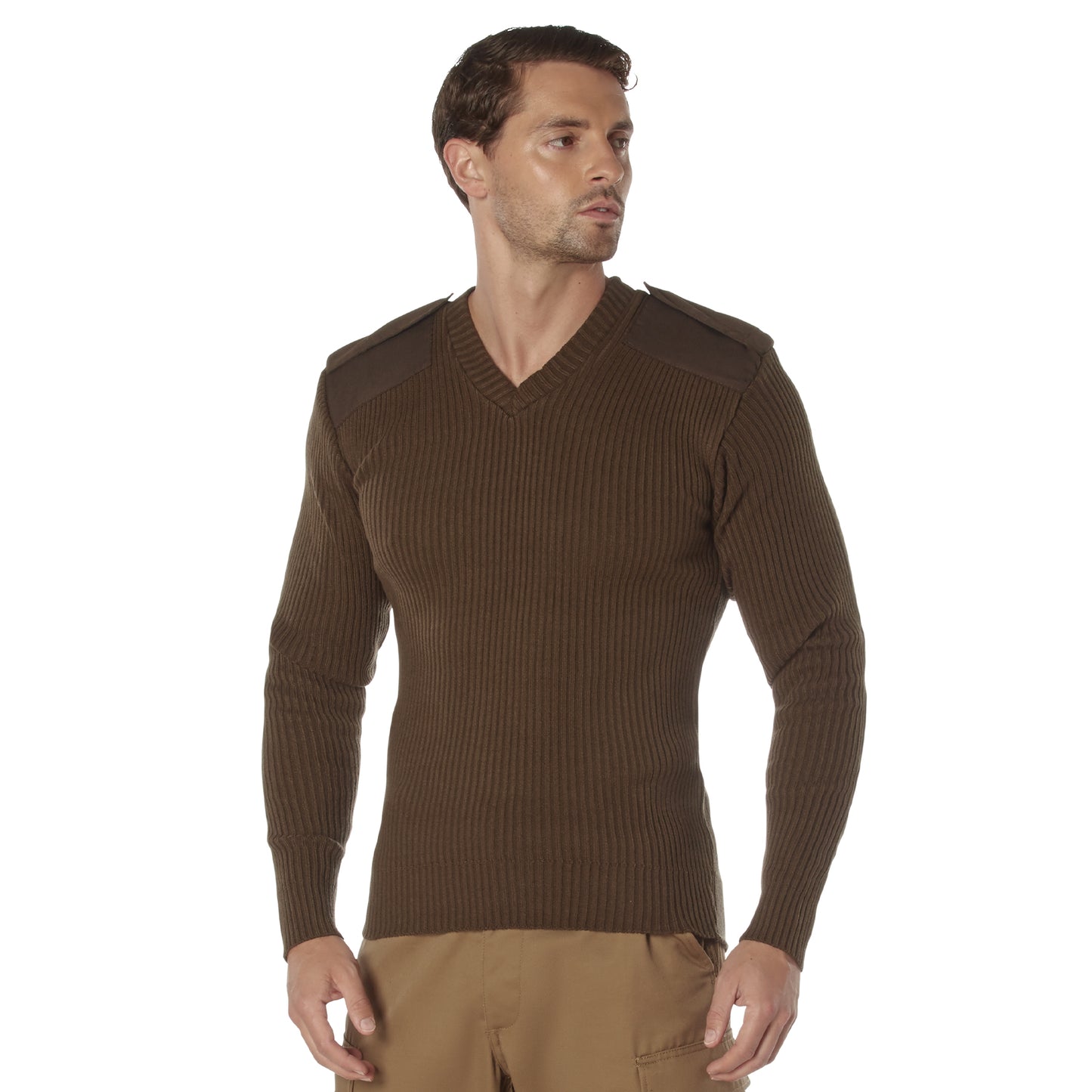 Men's GI Style Brown V-Neck Acrylic Sweater