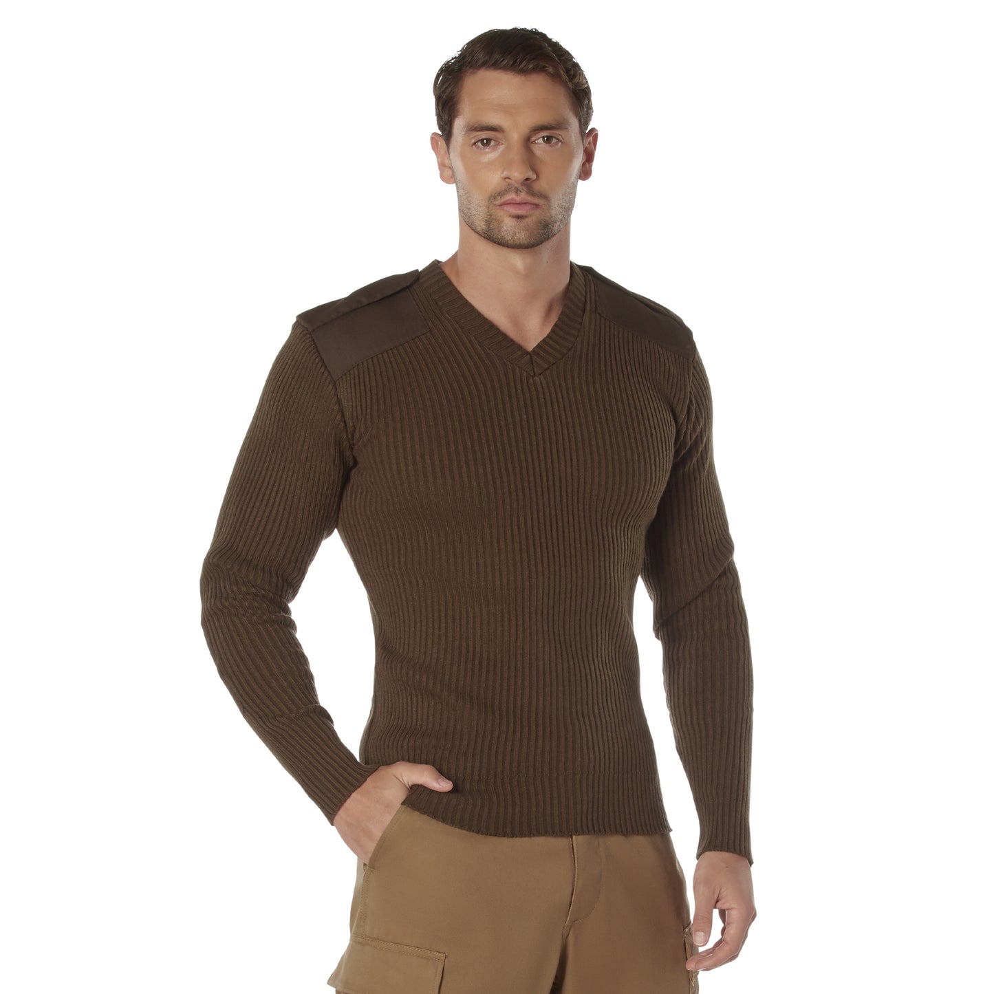 Men's GI Style Brown V-Neck Acrylic Sweater