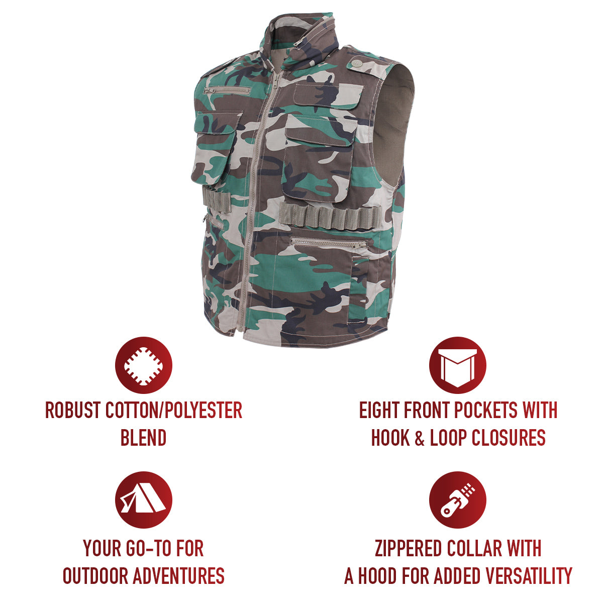 8 Pocket Tactical Ranger Vest W/Hood