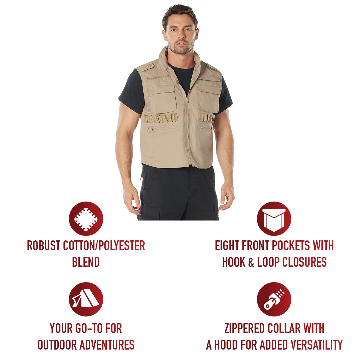 8 Pocket Tactical Ranger Vest W/Hood