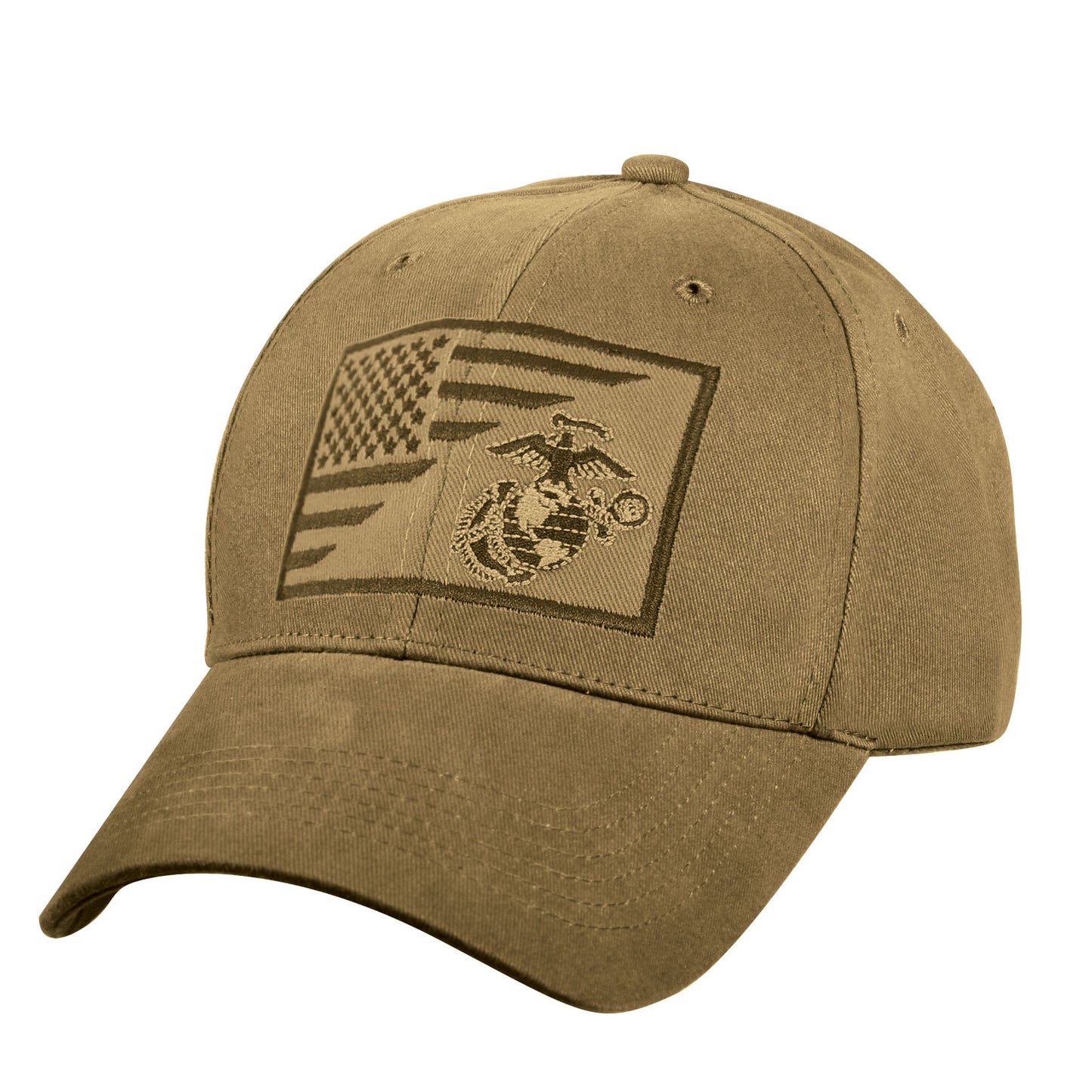 Rothco USMC Globe & Anchor US Flag Mid-Low Profile Cap - Brown Adjustable Hat