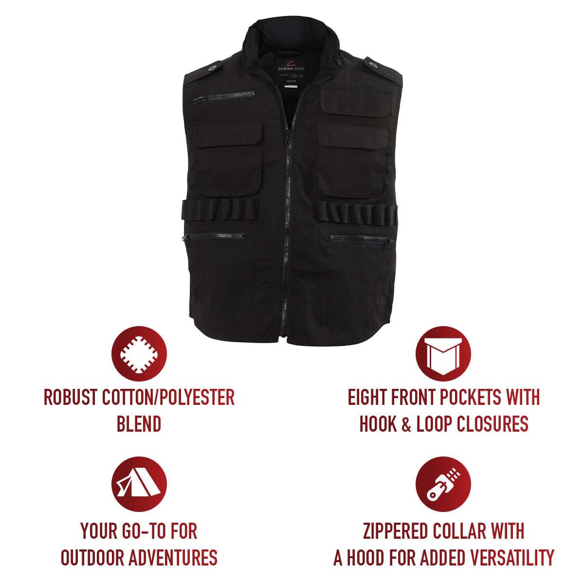 8 Pocket Tactical Ranger Vest W/Hood