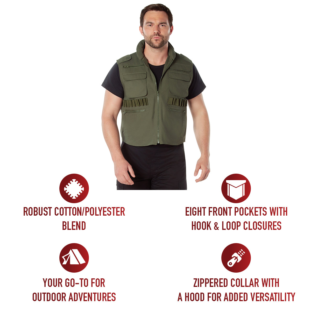 8 Pocket Tactical Ranger Vest W/Hood