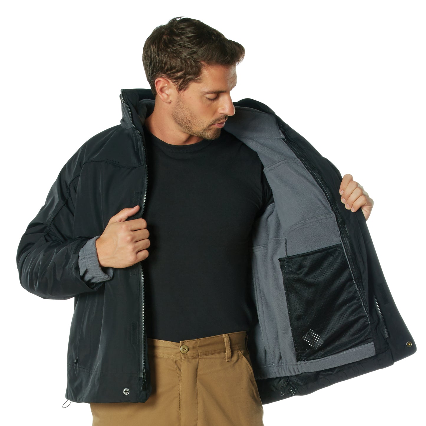 Black All Weather 3-In-1 Waterproof Jacket w/ Detachable Fleece Liner