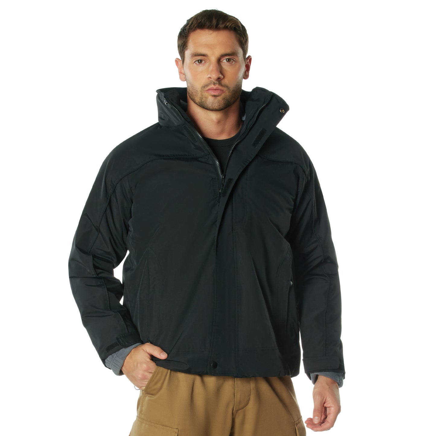 Black All Weather 3-In-1 Waterproof Jacket w/ Detachable Fleece Liner