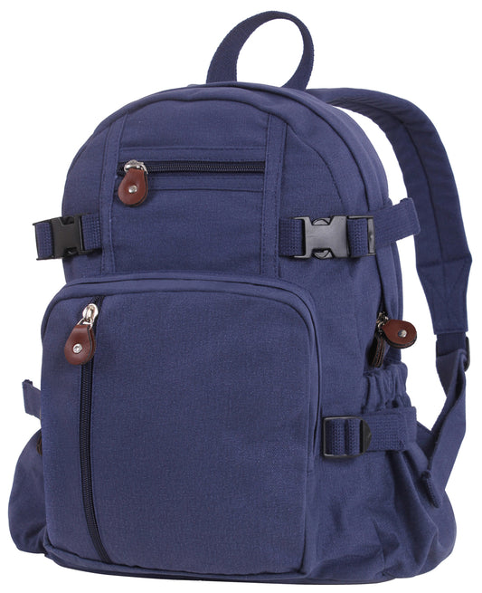 Rothco Vintage Canvas Compact Backpack - Navy Blue Canvas School Bag Book Bag