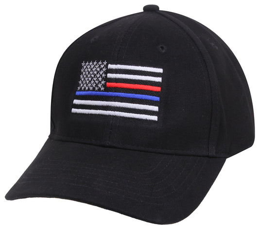 Black Thin Blue Line & Thin Red Line Adjustable Low Profile Baseball Cap Hat