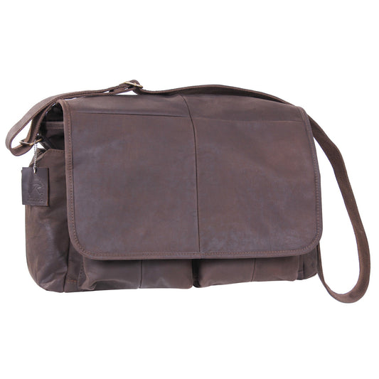 Brown Leather Classic 5-Pocket Messenger Shoulder Bag Rothco 91480