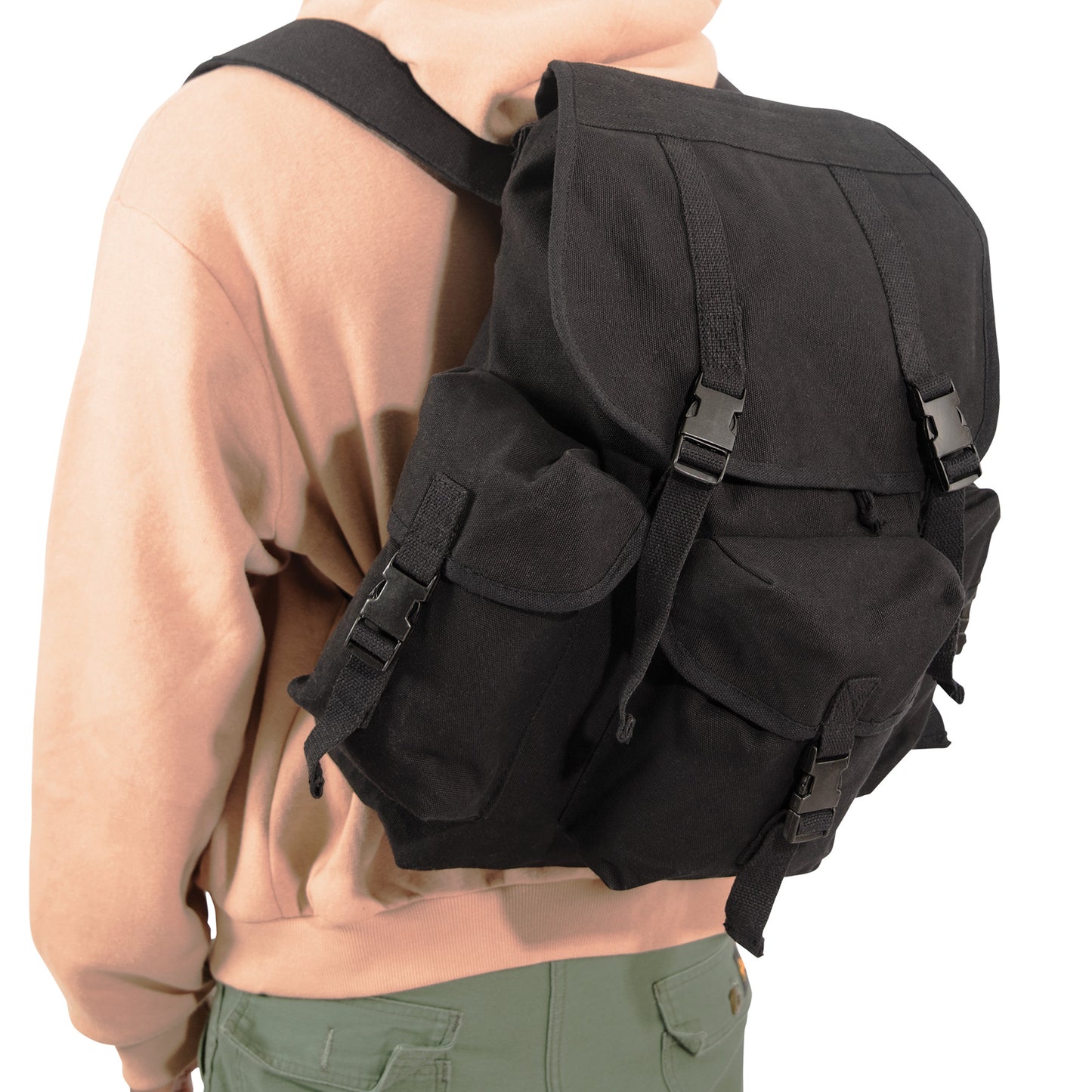 Black Canvas Outfitter Backpack Rucksack - Hiking Camping School Bookbag