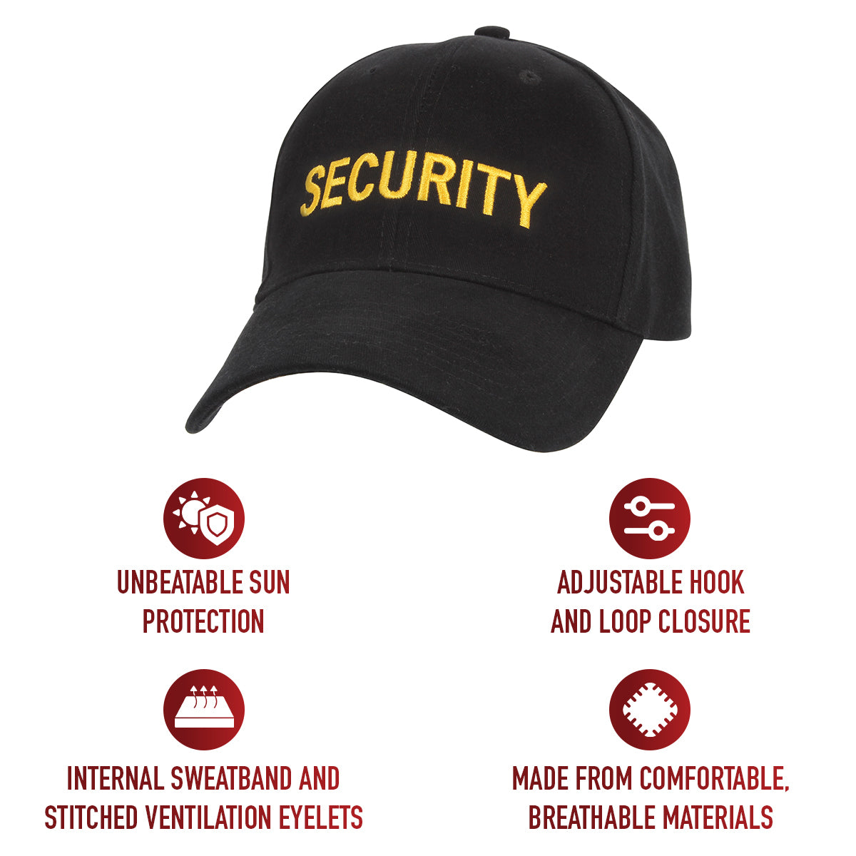 "Security" Cap - Black - With White Or Gold Embroidery Low Profile Baseball Hat