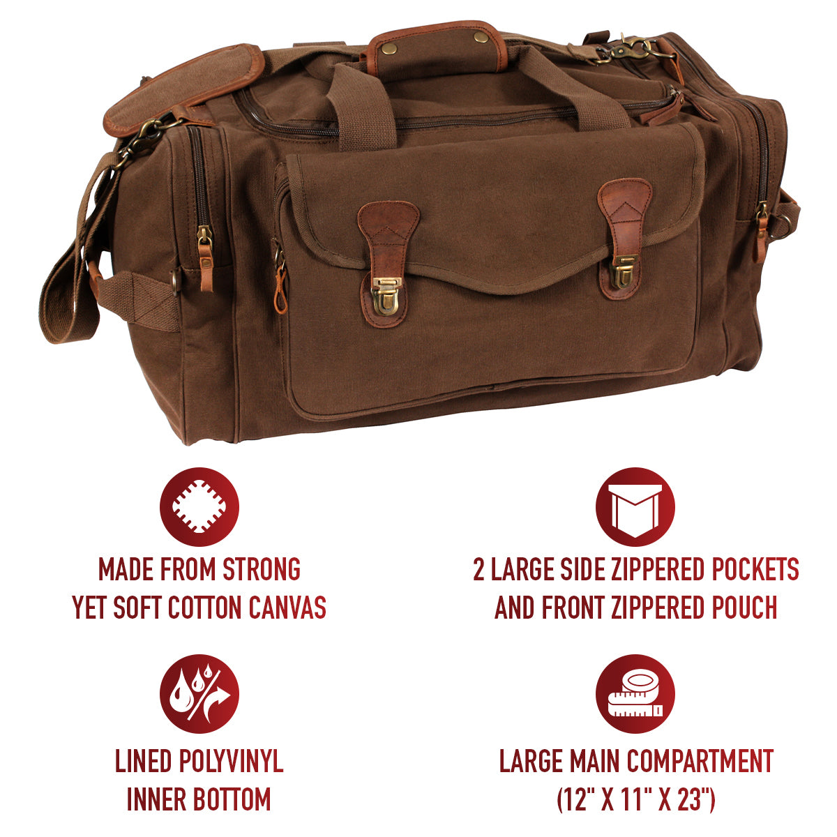 Brown Weekender Bag w/ Leather Accents - Stylish Overnight Travel Bag