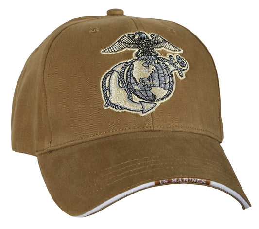 Coyote Brown USMC Deluxe Eagle Globe & Anchor Mid-Low Profile Baseball Style Cap