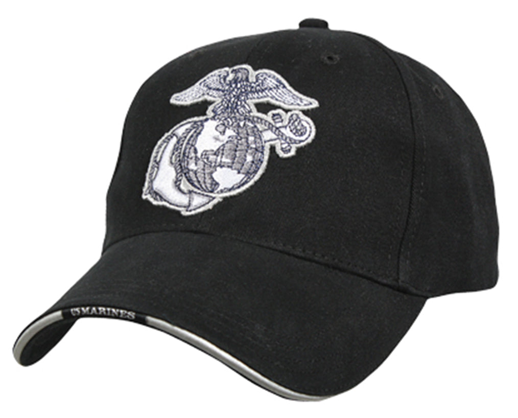 USMC Globe & Anchor Embroidered Hat Black Low Profile Marine Corps Baseball Cap