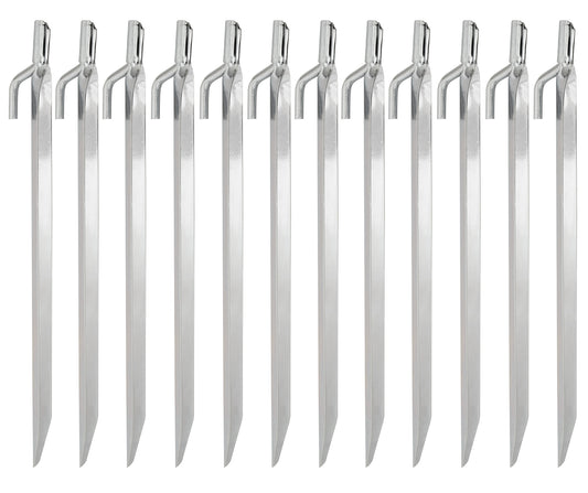 12 Inch Metal Tent Stakes 12 Pack - Heavy Duty Spikes - Tents Tarps Camping Etc