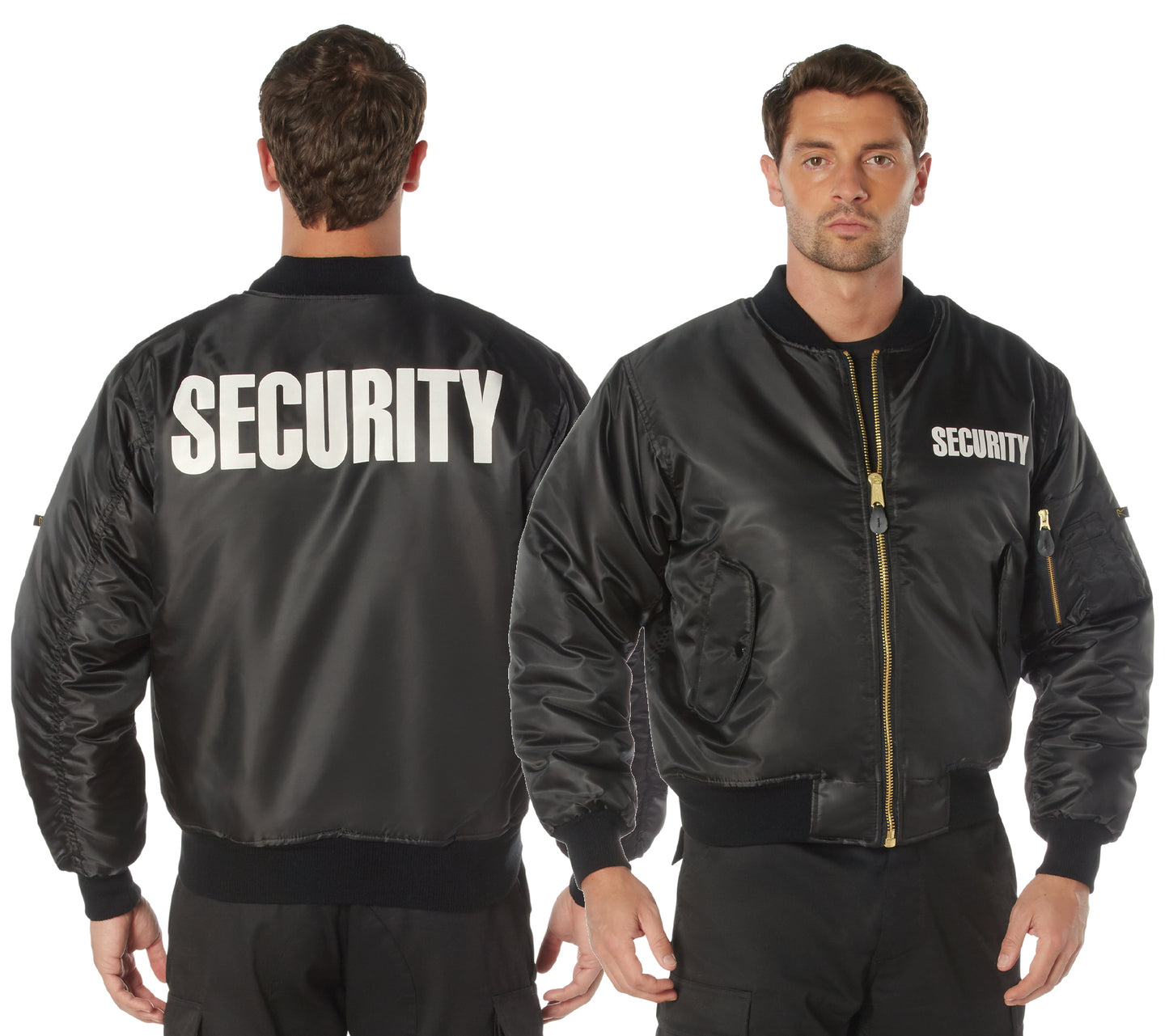 Black Security MA-1 Flight Jacket W/ Reversible Orange Side - Winter Jacket Coat