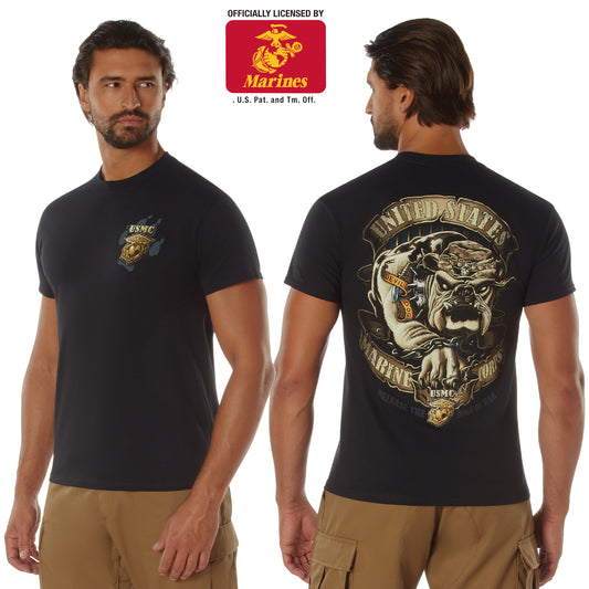 Black Ink Bulldog Black USMC 2-Sided T-Shirt