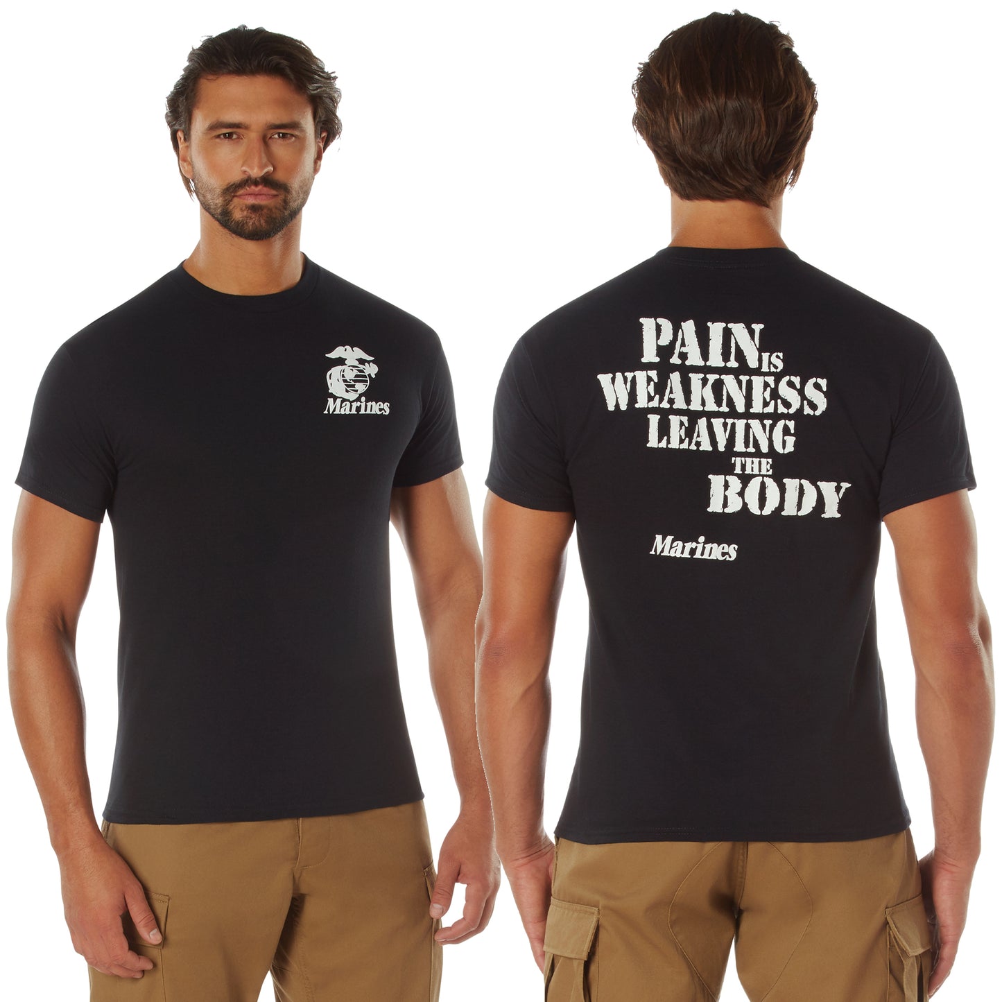 Black USMC Marines T-Shirt 'Pain Is Weakness' Mens Tee Shirt