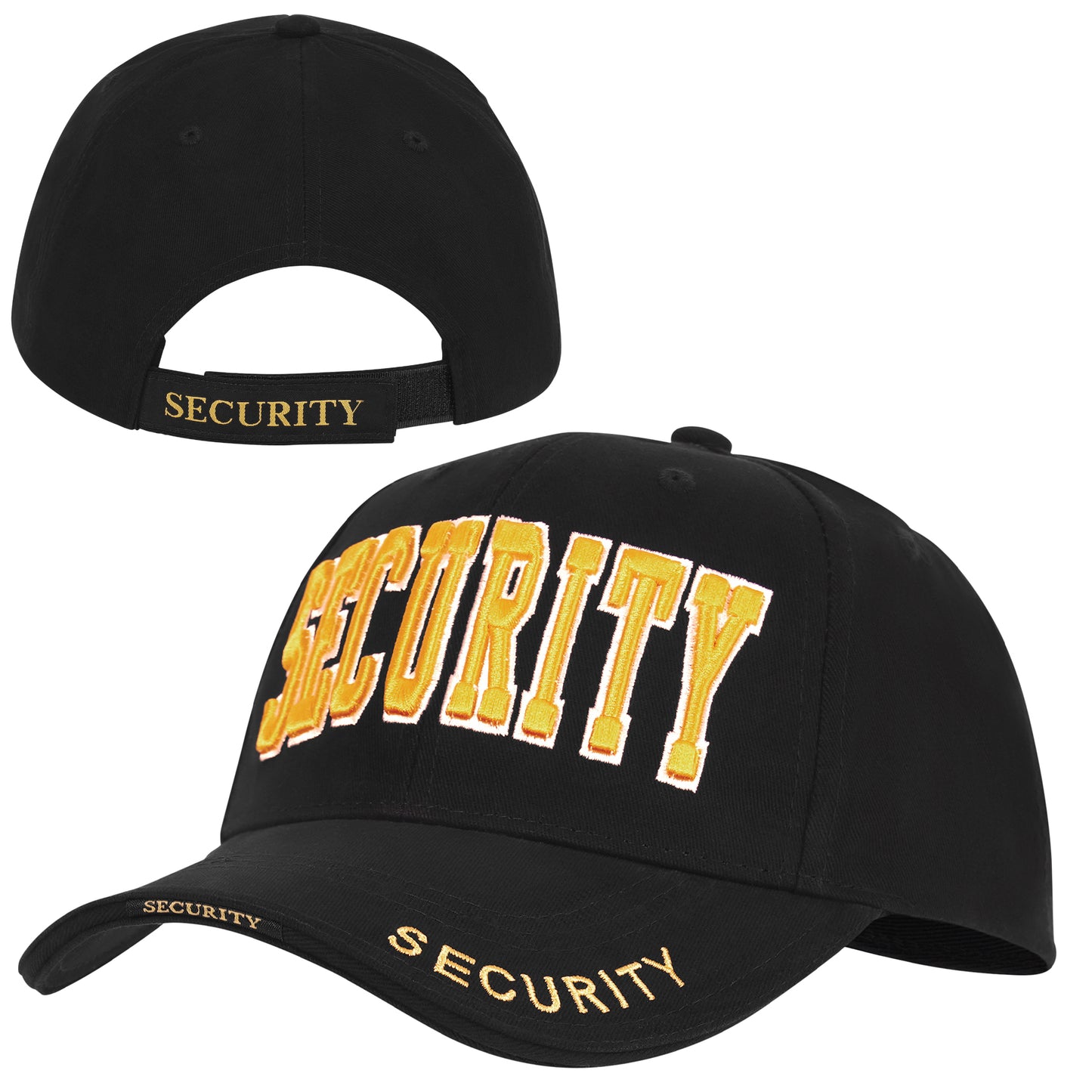 Black Cap With Gold "Security" - Deluxe Low Profile Baseball Hat