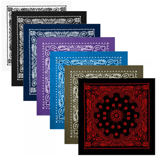 7-Pack Trainmen Paisley Bandanas 22"x22" 100% Cotton Head & Face Wraps