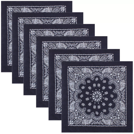 6 PACK Dark Blue Paisley Bandanas Large 27" Cotton Trainmen Biker Navy Bandana