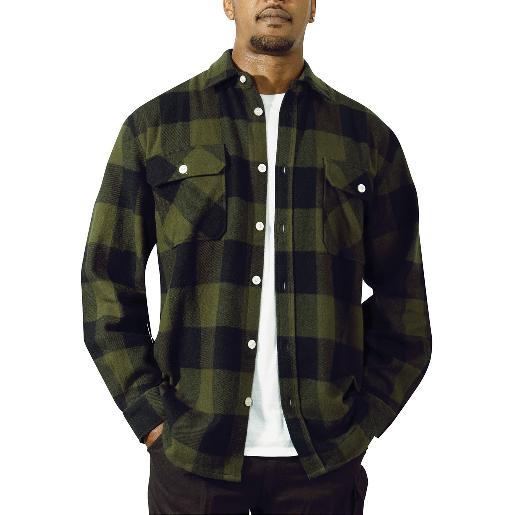 Olive green hot sale plaid shirt