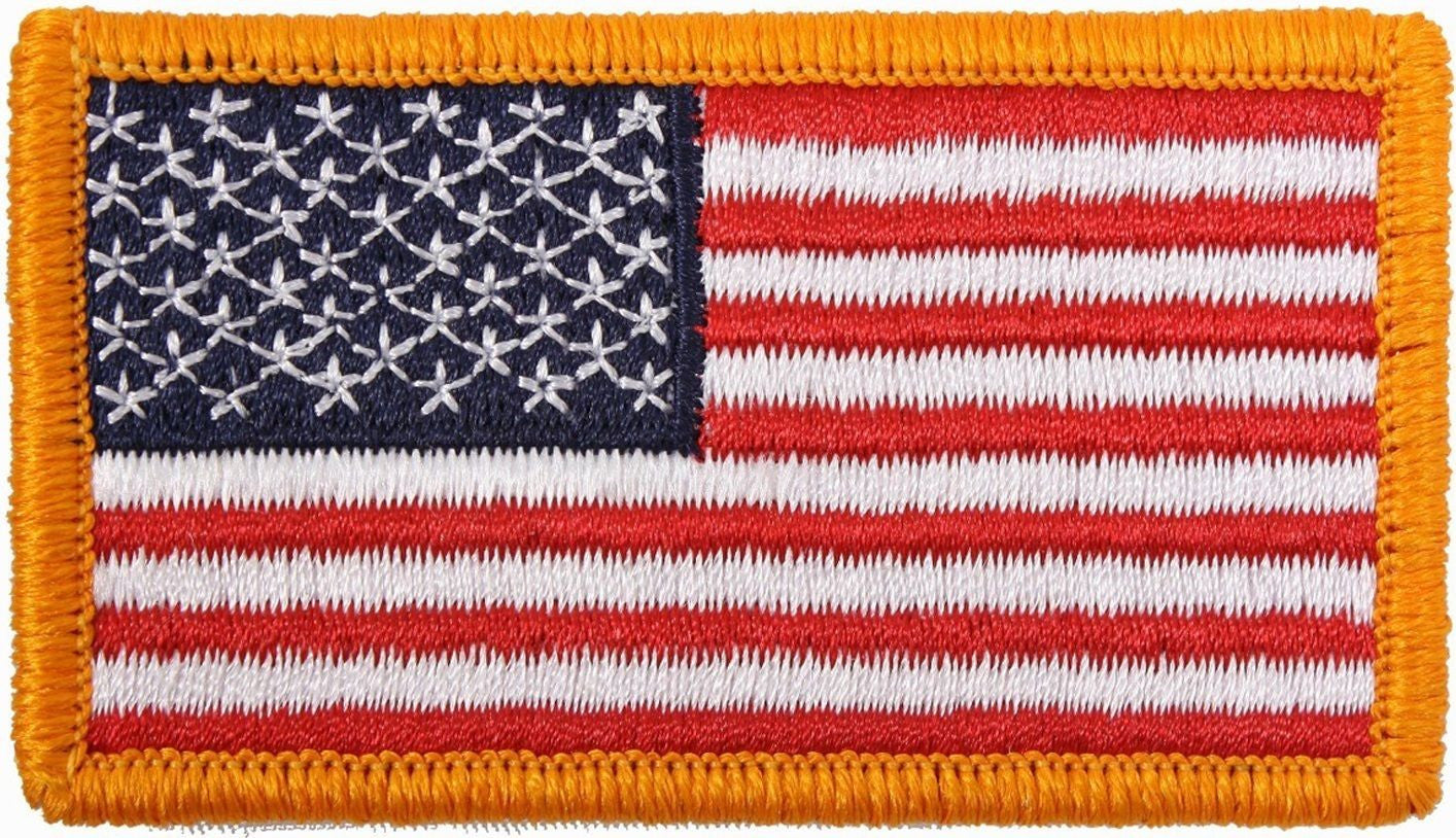 Reverse Gold Border American Flag Embroidered Patch