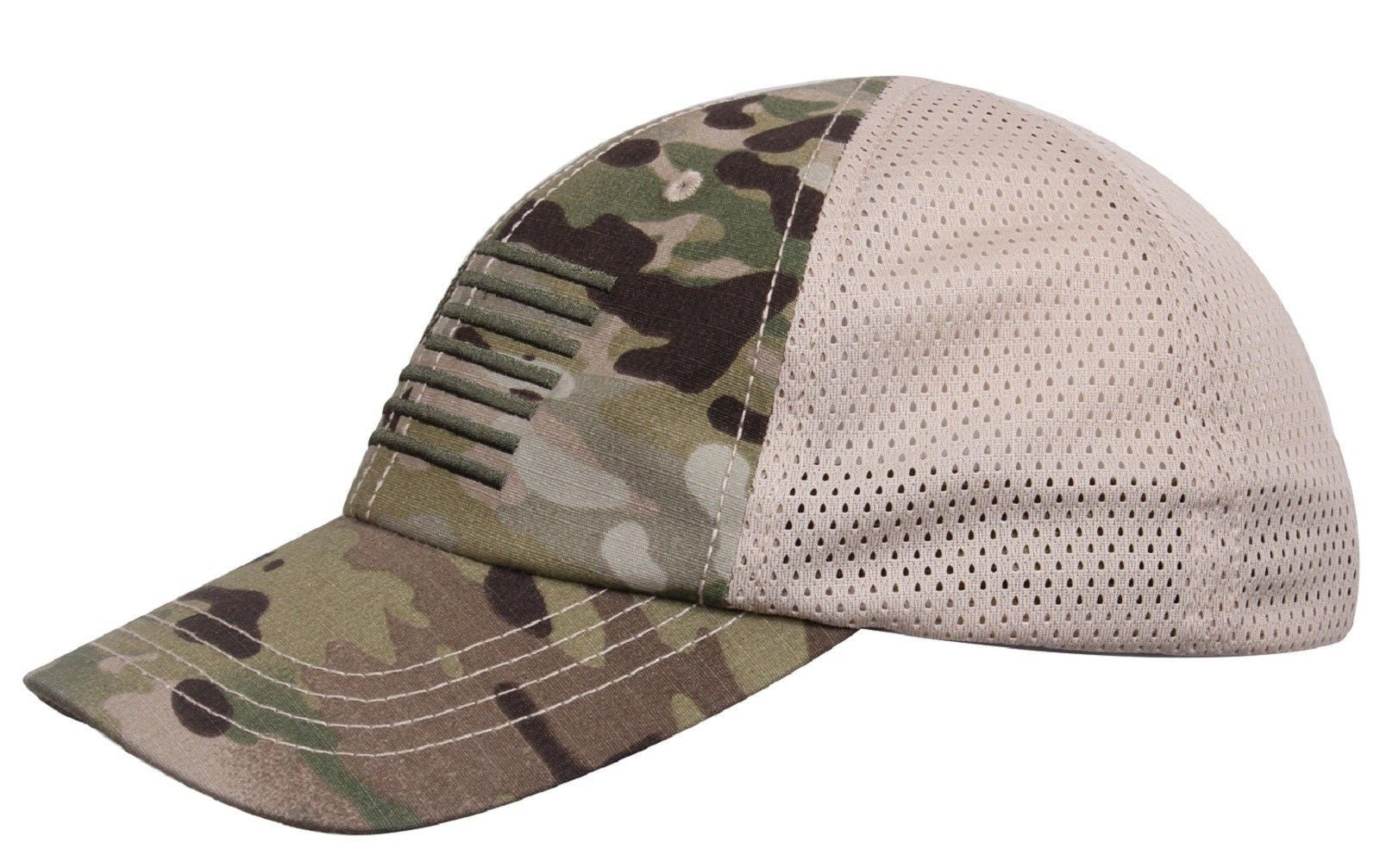 Mens MultiCam Camouflage Mesh Back USA American Flag Baseball Cap Hat Rothco