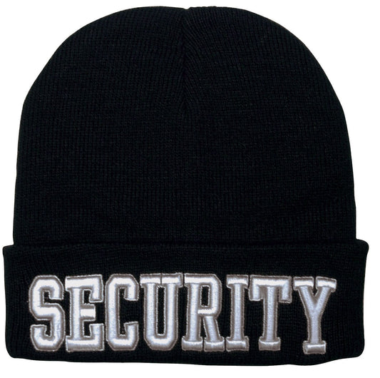 Black SECURITY Watch Cap Ski Hat - Deluxe 3D Raised White Embroidered Winter Hat