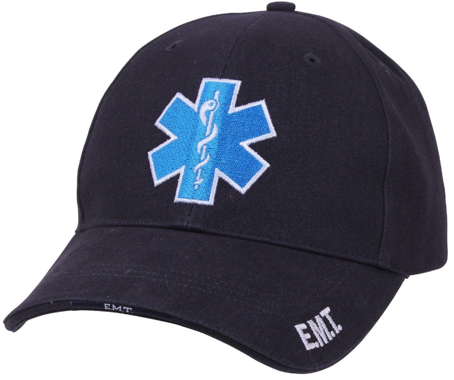 Men's Navy Blue Embroidered Star of Life EMS EMT Logo Deluxe Low Profile Cap Hat