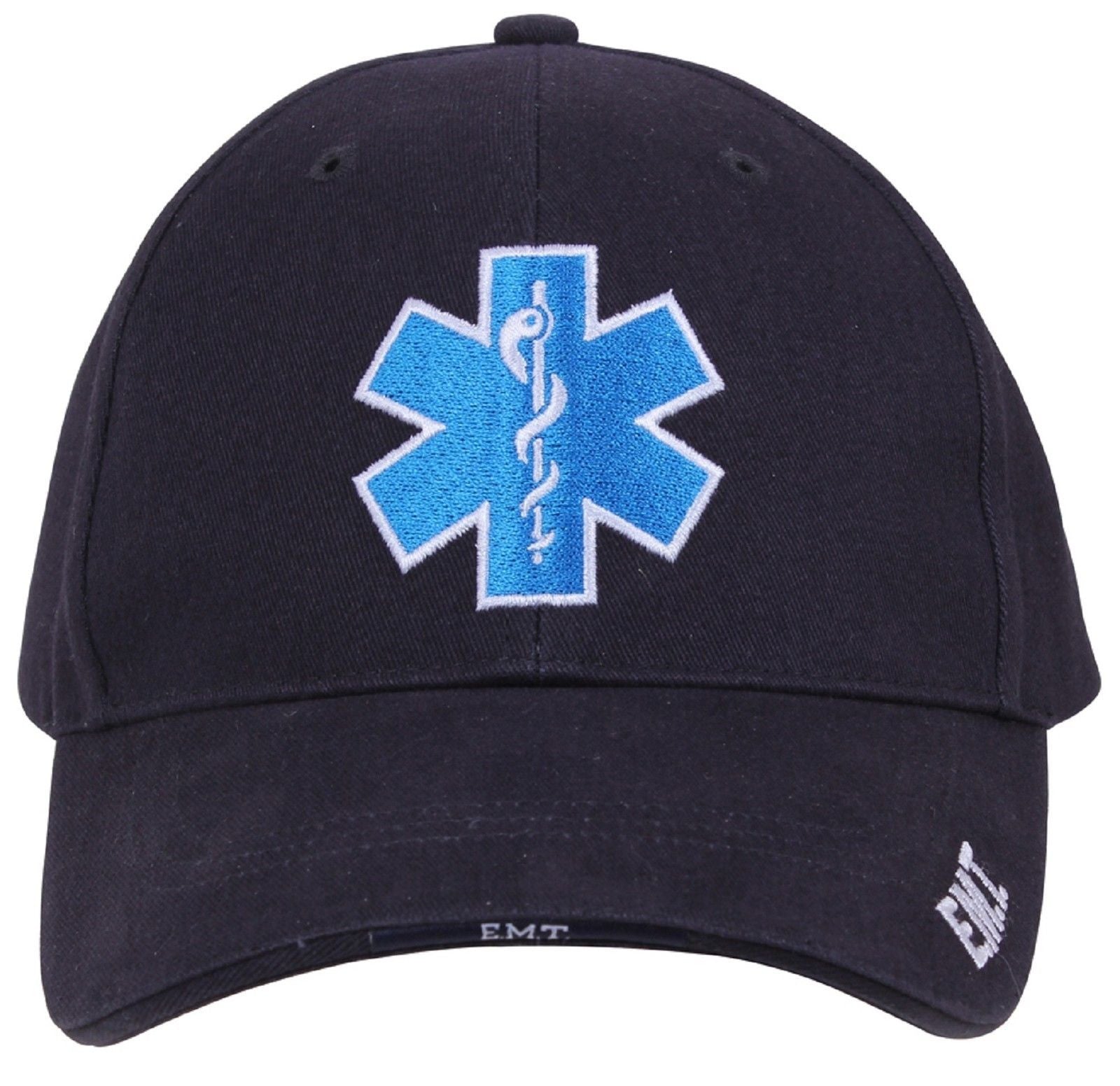 Men's Navy Blue Embroidered Star of Life EMS EMT Logo Deluxe Low Profile  Cap Hat