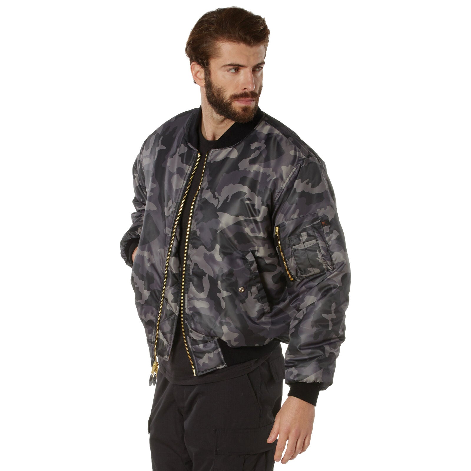 Rothco Black Camo MA-1 Army Reversible Flight Jacket – Grunt Force