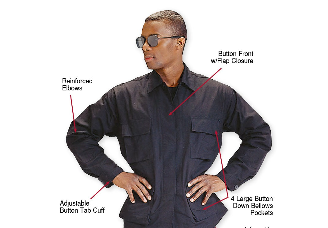 Men's Black Rip-Stop Uniform Jacket - Rothco SWAT Tactical BDU Shirt