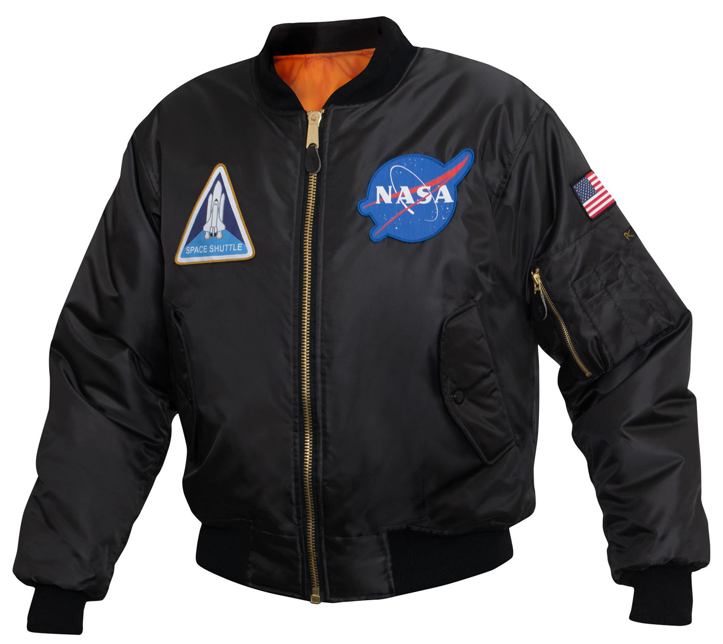 Reversible MA-1 Flight Jacket in Black With NASA Patches