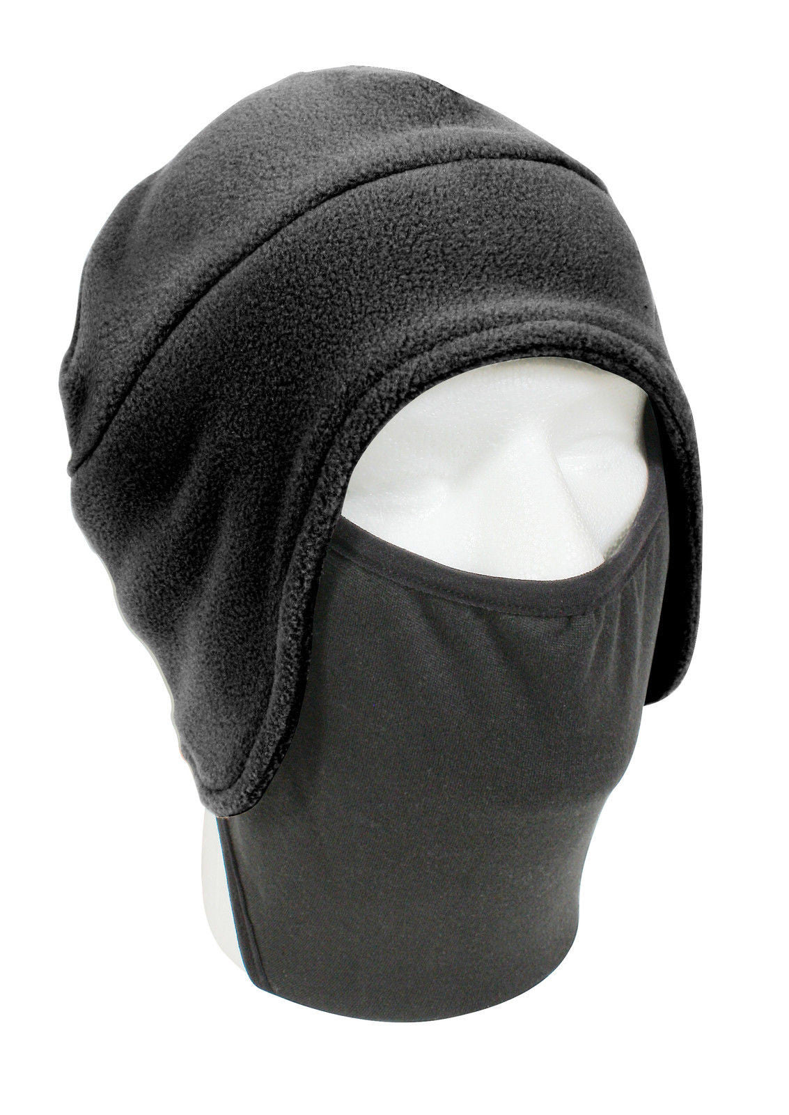 Convertible Winter Cap Hat w/ Facemask Black Fleece Cold Head & Face M ...